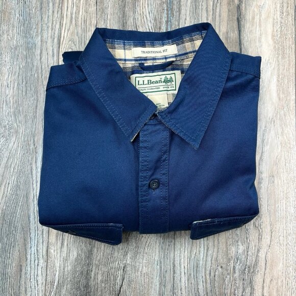 LL Bean Blue Hurricane Shirt Flannel Lined Button Down Work Long Sleeve M Medium - Picture 1 of 13